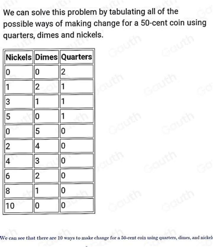 How many ways can you make change for a 50 cent coin?