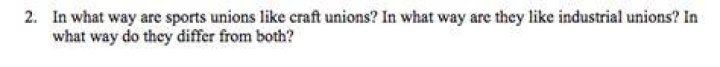 In what way are sports unions like craft unions in what way are they like industrial unions in what way do they differ from both?