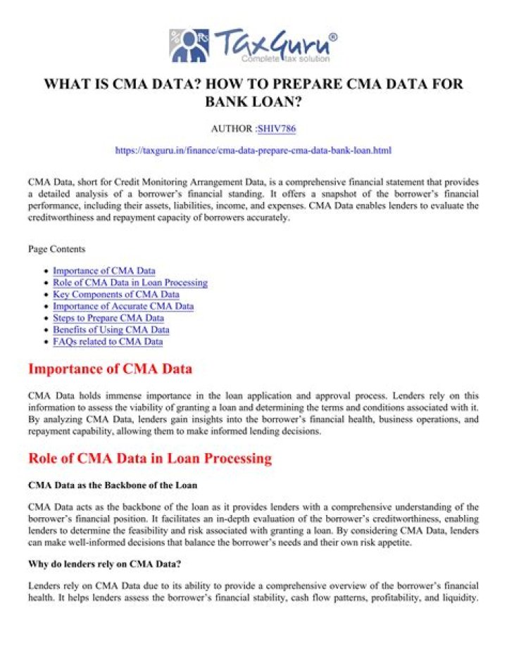 What is CMA data for bank?