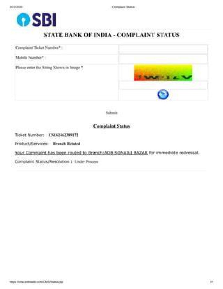 What is SBI complaint ticket number?